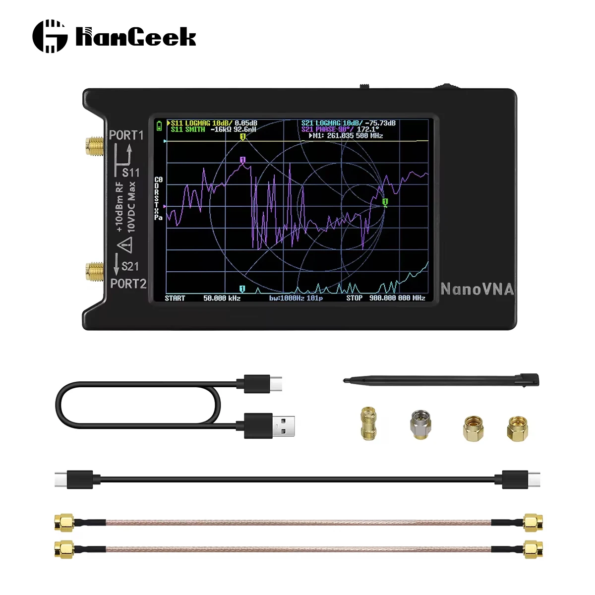 HAMGEEK New Updated NanoVNA-H4 50KHz-1.5GHz NanoVNA Vector Network Analyzer HF VHF UHF Antenna Analyzer with SD Card Slot