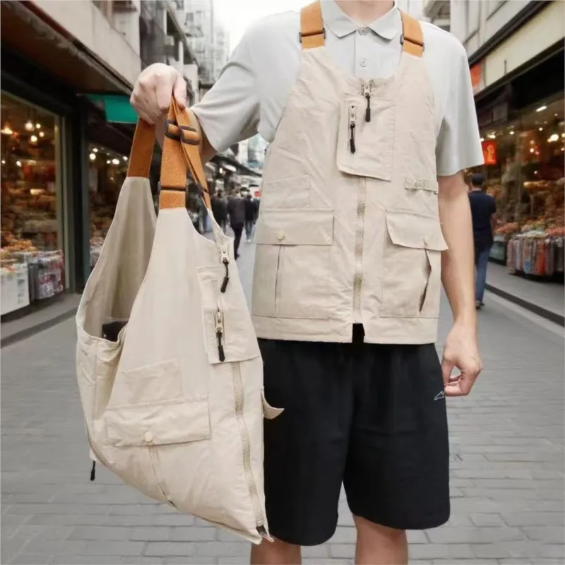 American retro versatile single-shoulder bag, multi-functional dual-purpose vest, men's and women's casual and stylish coat