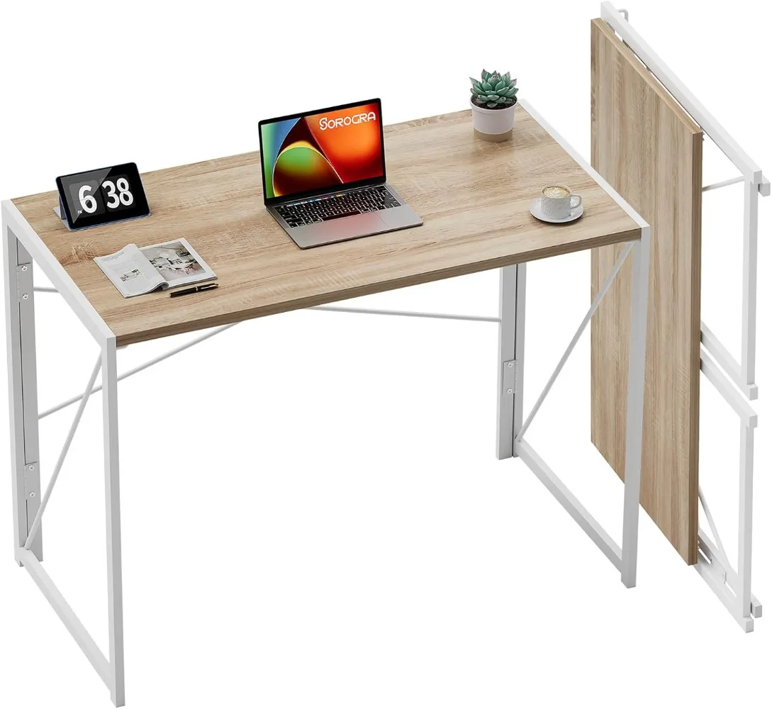 Coavas 31.5 Inch Folding Desk No Assembly Required, Writing Computer Desk Space Saving Foldable Table Simple Home Office Desk