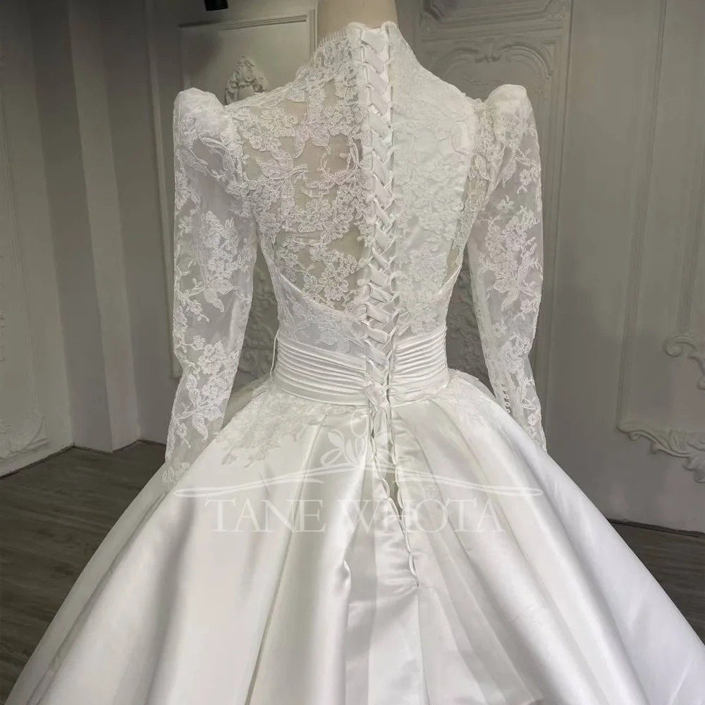 Abito Sposa 2025 бальное платье с зубчатым длинным рукавом на шнуровке сзади и вышивкой, свадебные платья по индивидуальному заказу