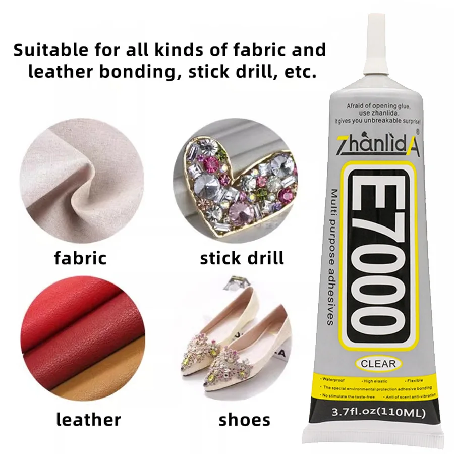 E7000 colle clair Contact bricolage tissu Fiber tissu adhésif polyvalent pour robe de mariée sac en cuir diamant verre