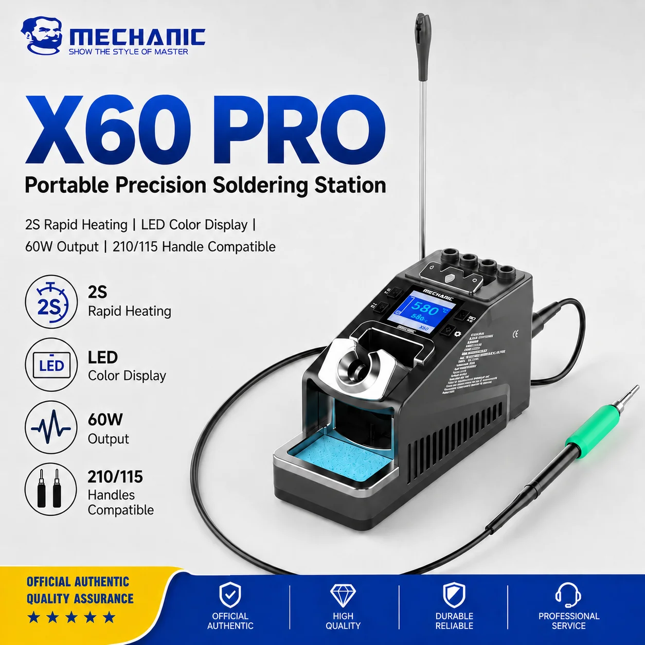 MECHANIC X60 Pro 60W Tragbare Lötstation C210 C115 2S Schnellheizung PWM LED-Display für Handy-PCB-IC-Lötreparaturen