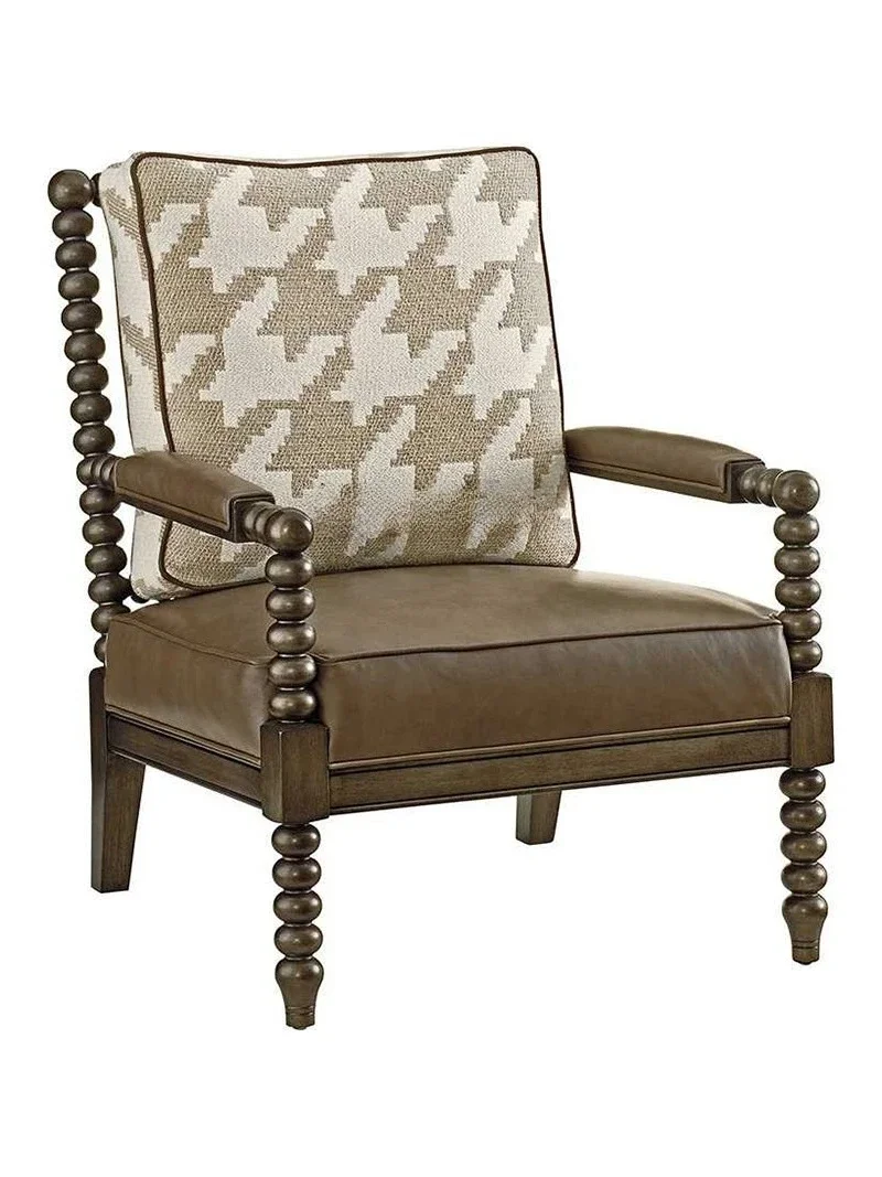 

American Country Couch Single Sofa Fabric Leisure Wingback Chair Retro Distressed Solid Wood High Back Armrest Chair