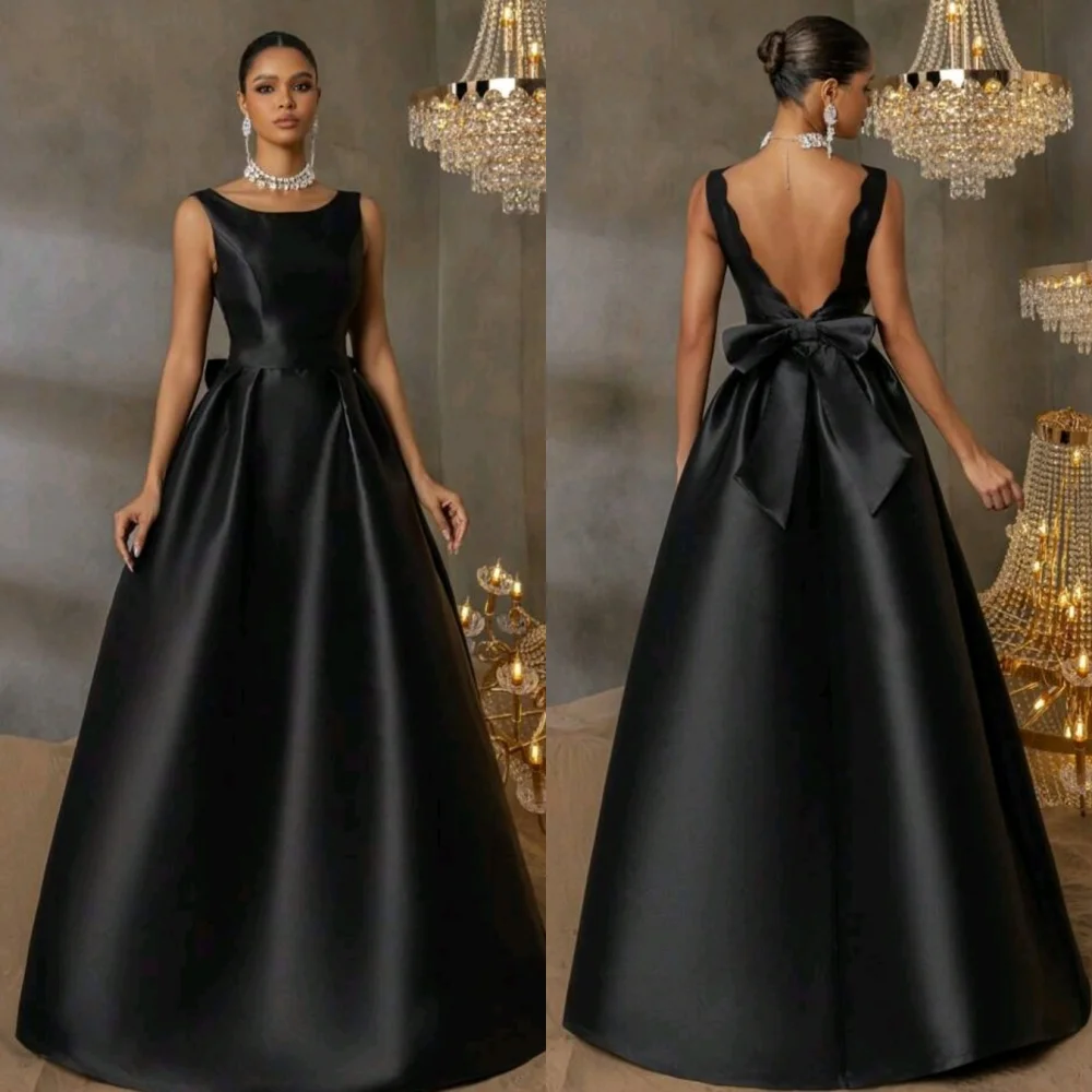 

Customized Charmeuse Bow O-Neck Backless A-line Long Dresses Bespoke Occasion Party Gown Exquisite High Quality Formal