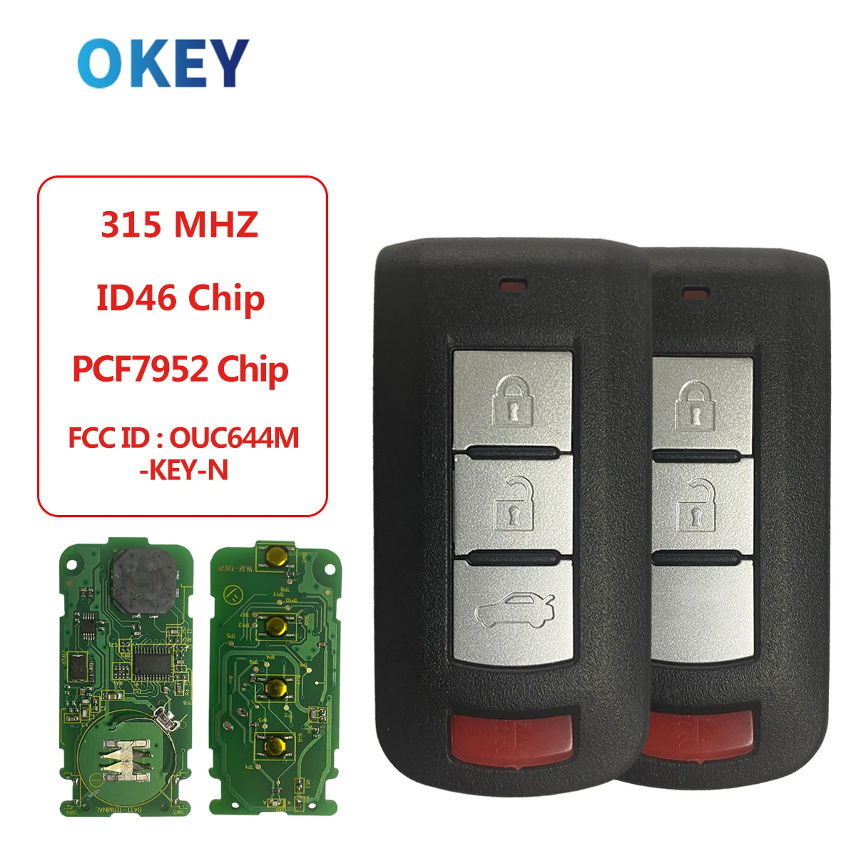 Okey Remote Control Car Key ID46 PCF7952 315MHz For Mitsubishi Lancer Outlander Galant Keyless Go OUC644M-KEY-N