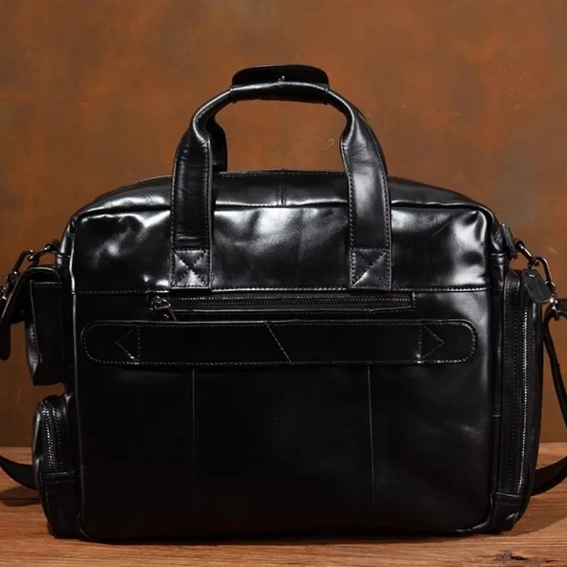 Borse da uomo in vera pelle per pendolari d'affari Valigetta in pelle di vacchetta di grande capacità Borsa a tracolla da viaggio per viaggi d'affari