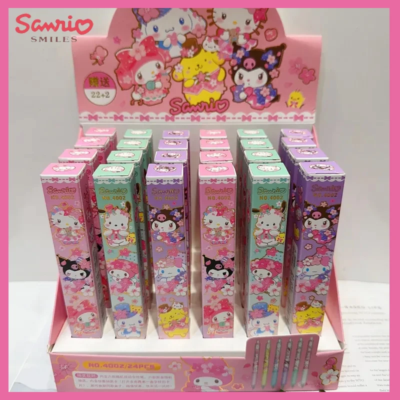 

24 Pcs/ Box Sanrio Gel Pen Hello Kitty Kuromi Cinnamoroll Ballpoint Pen Student Stationery Wholesale