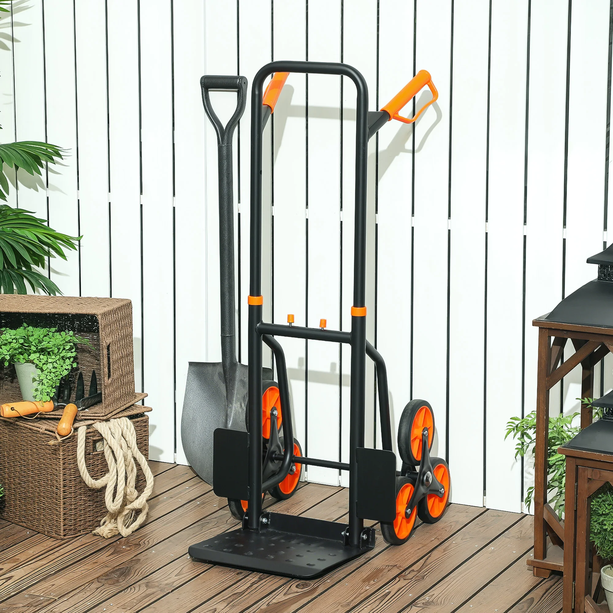 DURHAND Treppensteiger Sackkarre klappbar Transportkarre mit Stahlrahmen max. 120kg 106,5 cm Transportwagen für Umzug Werkstatt Lager Orange