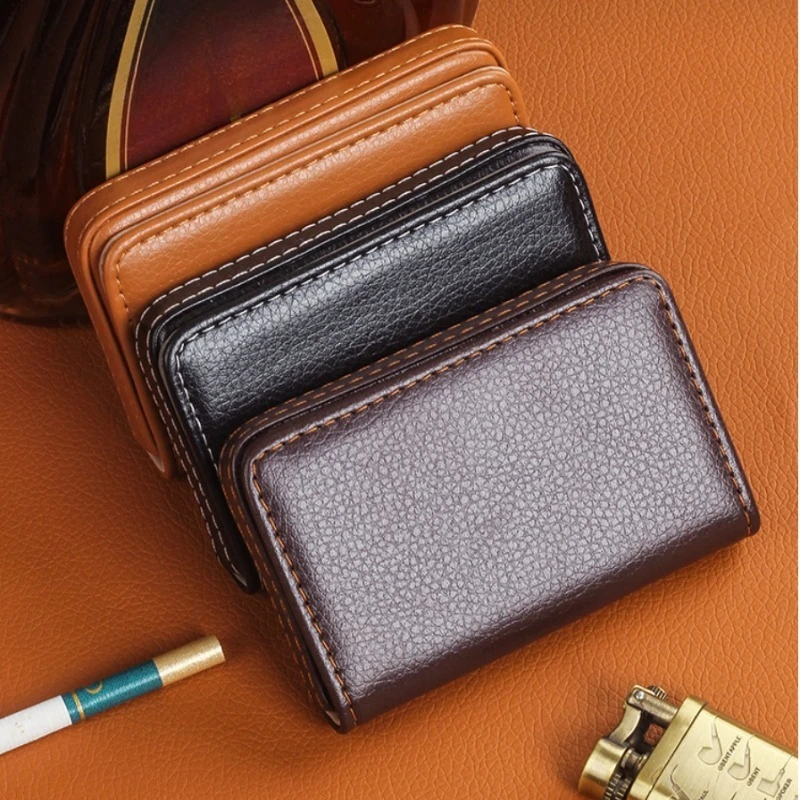 

Men's Stylish Portable Smoking Control Box, Lychee Pattern PU Leather, Magnetic Cigarette Case, 7 Pack, Dual-Use Thick & Medium