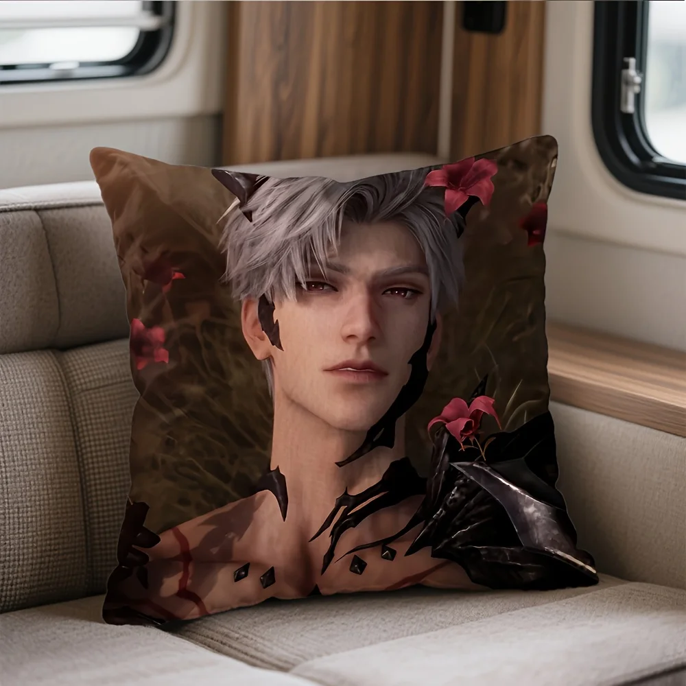 1pc Handsome Silver Hair Anime Demon Male Character Throw Pillow Cover 2D Double-Side Print Polyester Cushion Case for Sofa Otak