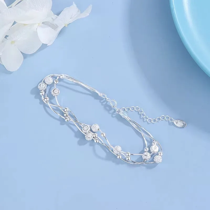 Bracelets de luxe en argent Sterling 925 pour femmes, chaîne de perles, à la mode, bijoux cadeau de fête de mariage