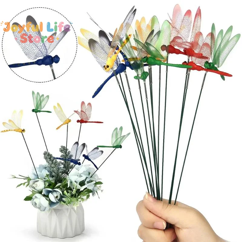 5/10pcs Artificial 3D Dragonfly Ornaments Colorful Waterproof Garden Decor for Outdoor Planter Yard Flower Arrangement