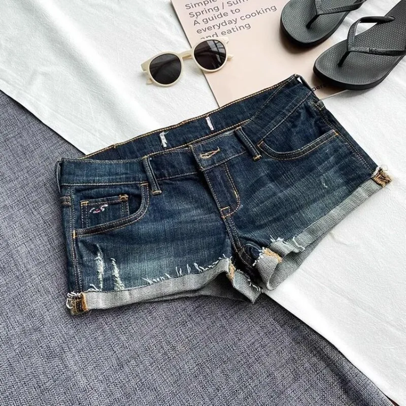 Spice Girl Curled Denim Shorts Women's Summer New Low Waist Navel Elastic Skinny Hips Sexy Jeans Hot Pants