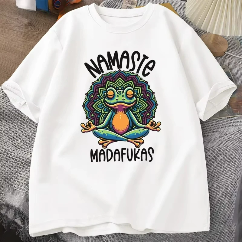 Summer Funny Yoga Frog Self Care T-Shirt Cotton Short Sleeve Positive Cottagecore Namaste Men Women Loose Oversized Tops