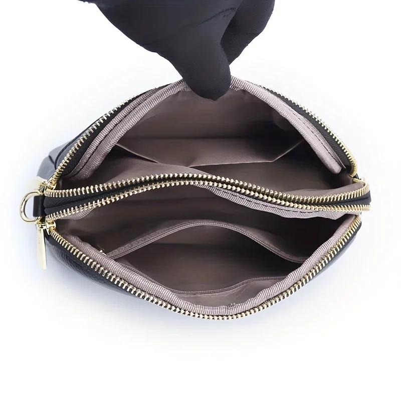 

Модные женские кожаные сумки через плечо, однотонная универсальная многослойная сумка через плечо, подходит для поездок на работу и банкетов