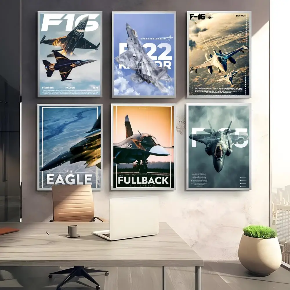 American Fighter F-16 F-22 F-35 Poster Perfect Sticker Self Adhesive Art Designed for Home Dining Office Spaces