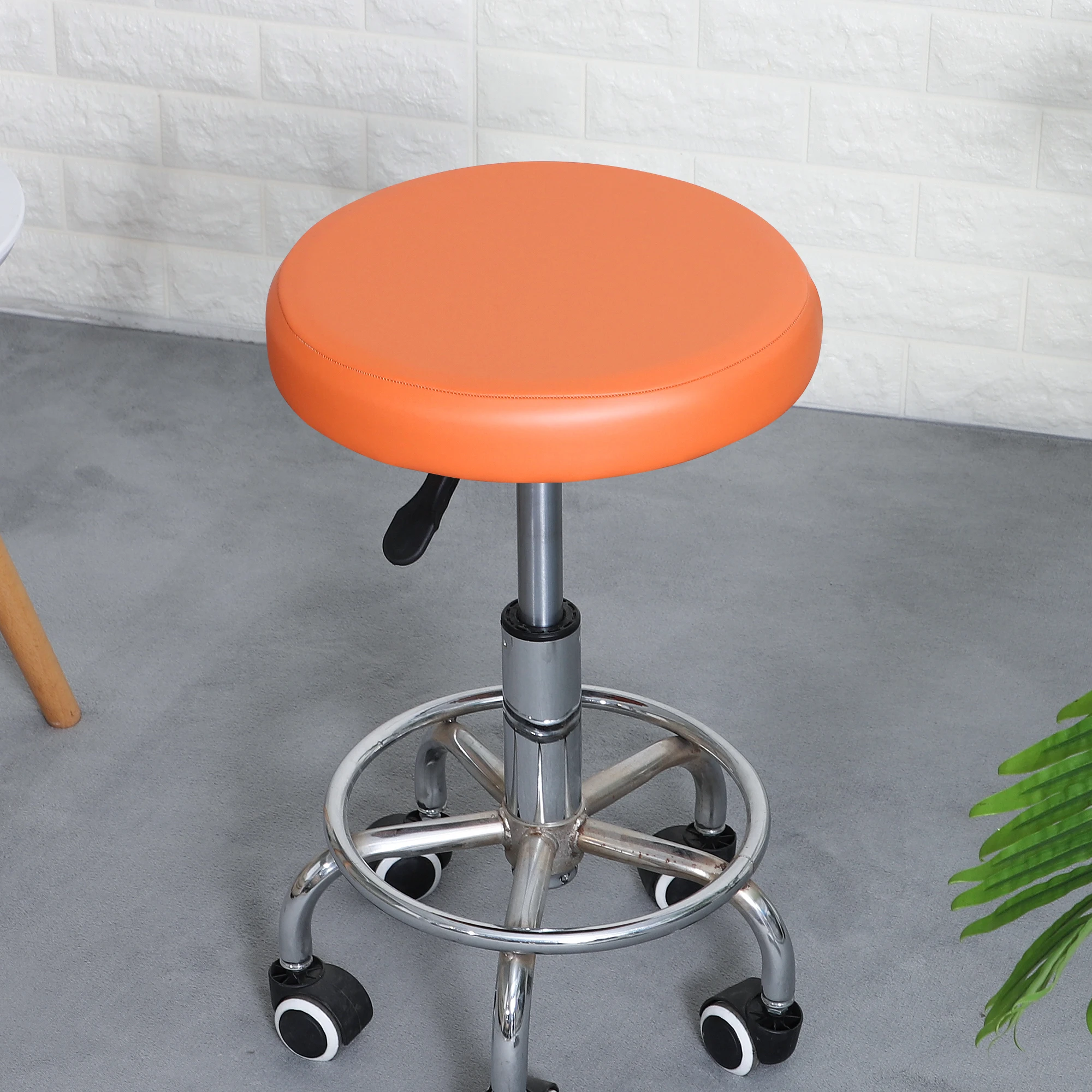Funda redonda de cuero PU impermeable para silla giratoria, cubierta de cojín de asiento con bandas elásticas, todo incluido, taburete de Bar
