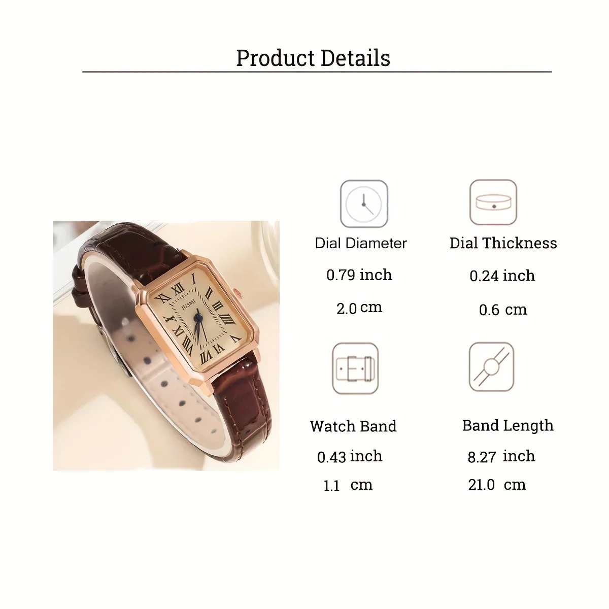 Casual Rectangle Pointer Quartz Watch Rome Fashion Analog Retro PU Leather Wrist Watch For Women Girls