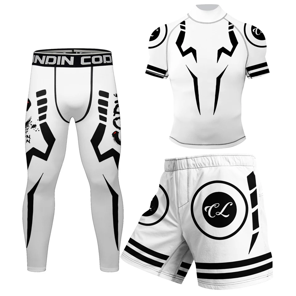 New Men's Kimonot Jiu Jitsu Rashguard MMA T-shirt+Pants Rubber Waist Boxeo Muay Thair Shorts Bjj Gi Grappling Boxing Sportsuits