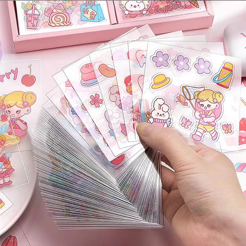 50Pcs of Non-repetitive PET Waterproof Cute Ledger Stickers Cut-free Stickers for Students and Girls Anime Stickers