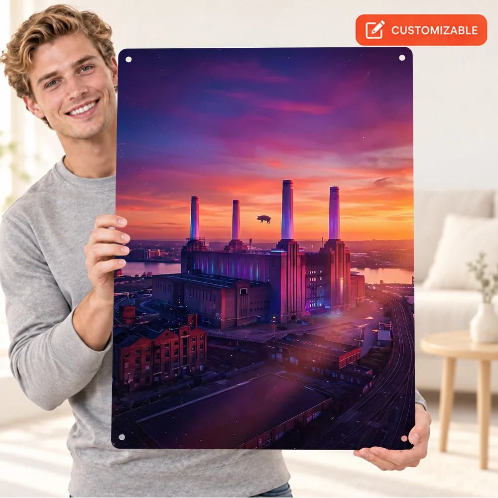 Pink Floyd Battersea Power Station Textured Metal Poster Customized Aluminum Sign Album Cover Design Wall Art For Home Office