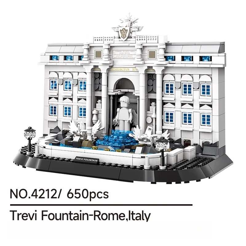 SEMBO-bloques de construcción de fuente Trevi, fuente de deseos romana ensamblada a mano, modelo arquitectónico, juguetes creativos para niños