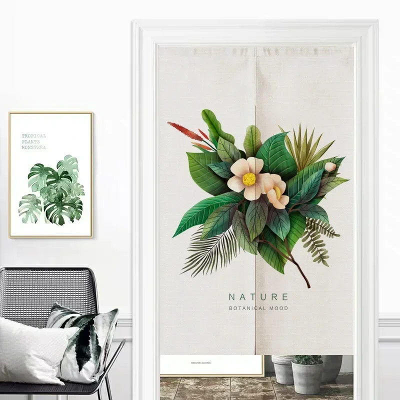 Kawaii Bunny Green Leaves Door Curtain Cartoon Rabbit Doorway Partition Curtain Kitchen Bedroom Entrance Hanging Half-Curtain