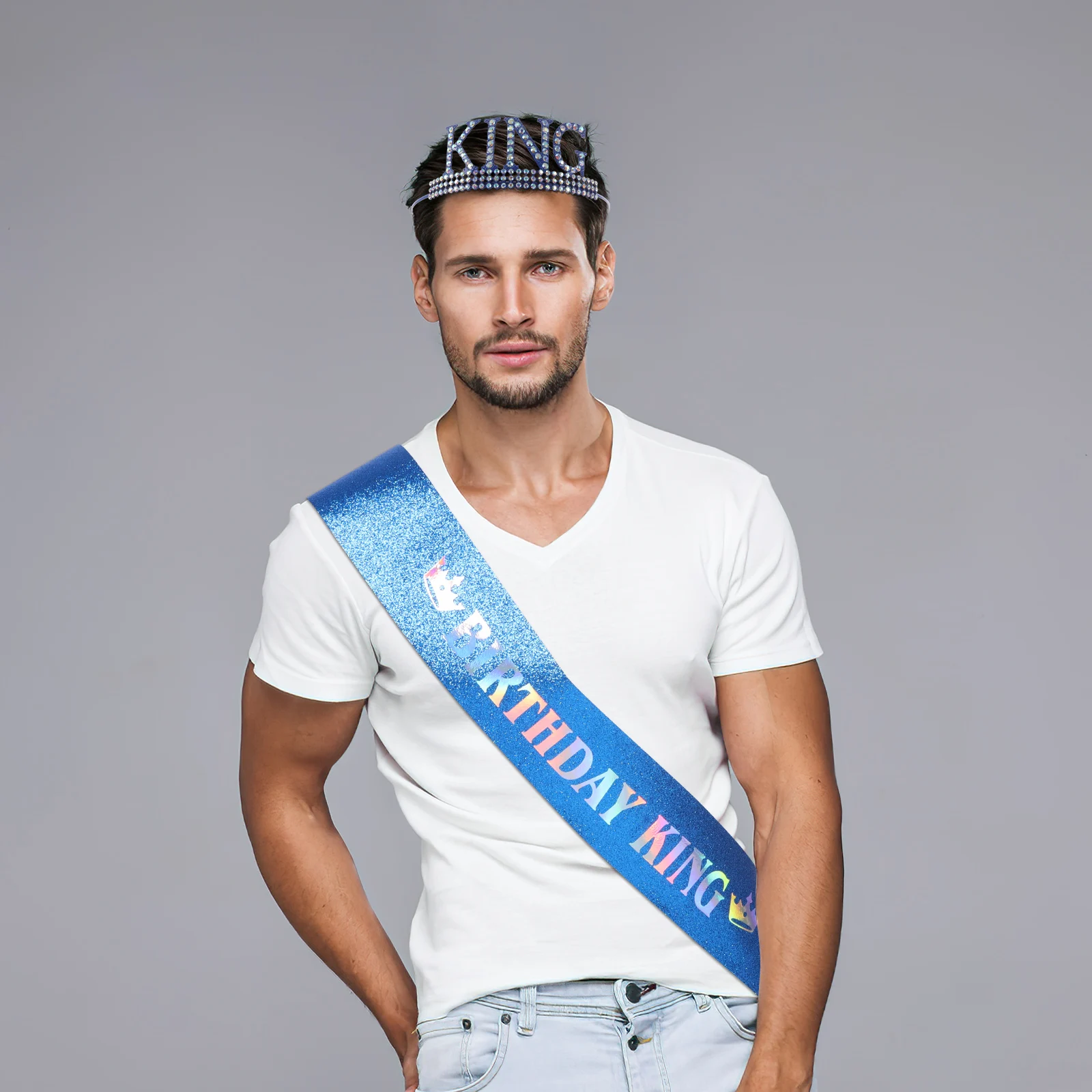 Conjunto de corona de cumpleaños, accesorios de fiesta, decoraciones felices, accesorio rey y para hombres, decorar hombre