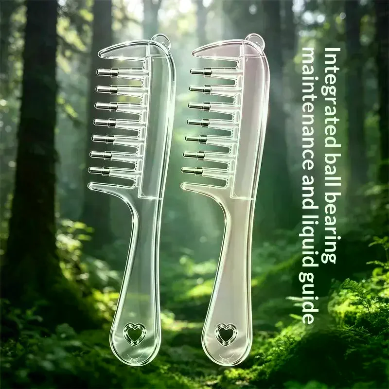 Home Salon Tool Unisex Transparent Essential Oil Applicator Massage Comb With Built-In Liquid Reservoir Rolling Metal Teeth 1Pc