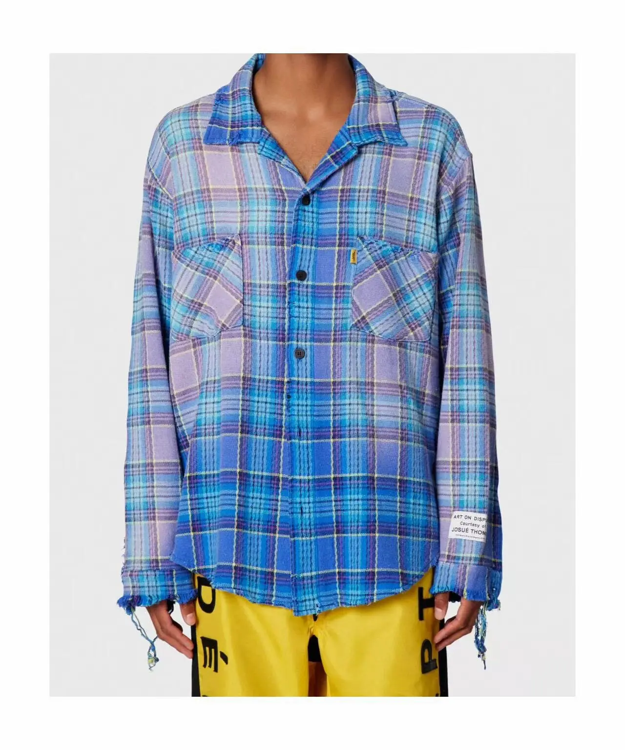 Gallery dept wash water old damage spray color blue plaid shirt