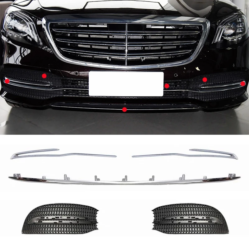 For Mercedes Benz S Class W222 Front Bumper Lip Chrome Trim Chromium Styling Spoiler Diffuser A2228851600 2228851200 a2228851300