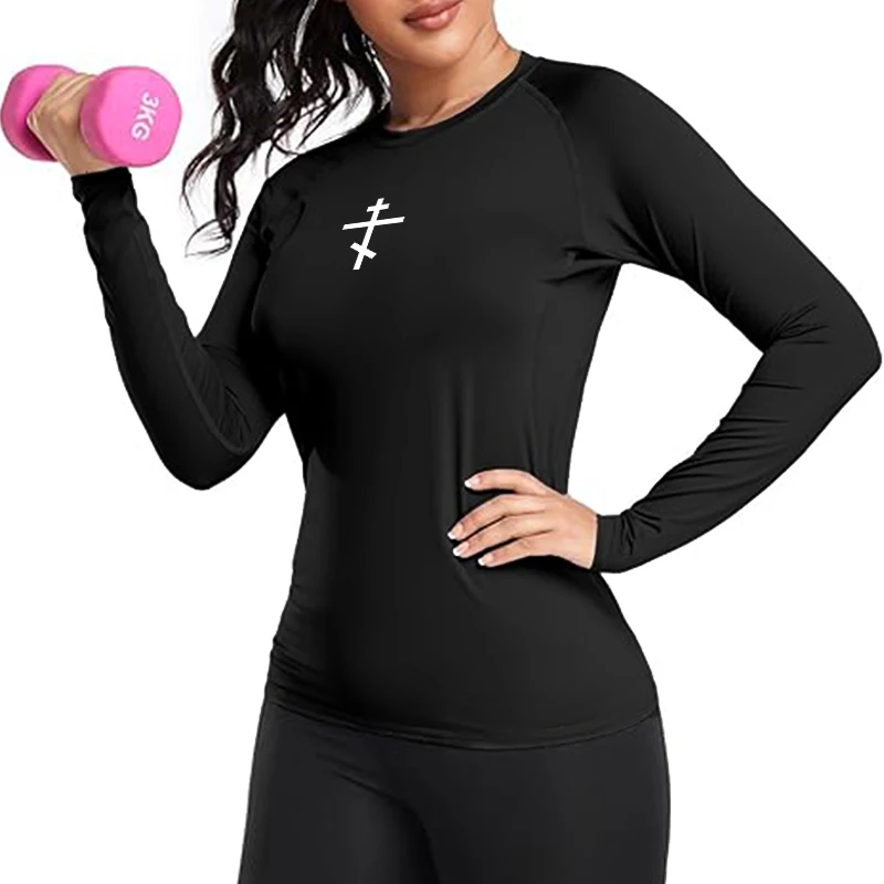 Graphic Long Sleeve Compression Shirt for Women Christian Athletic Yoga Running T-Shirt Spring Fall Gym Workout Training Tops