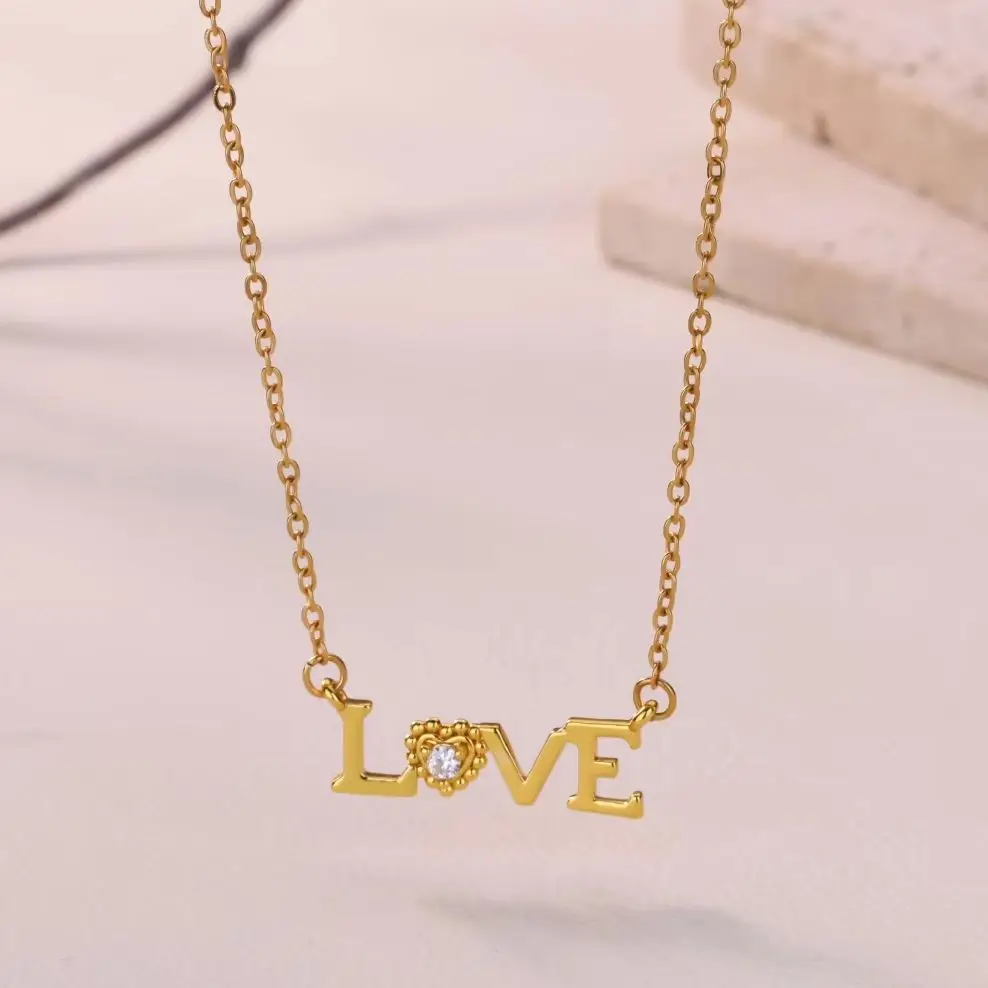 Zirkon-Liebesketten für Frauen, goldfarben, Edelstahl, Liebesanhänger, Halskette, Hochzeit, Party, ästhetischer Schmuck, Geschenk