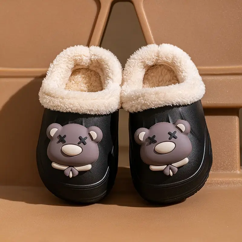 Children’s EVA Slippers Warm Plush Lined Winter Shoes for Boys Girls Age 3 12 Waterproof Removable Insole Cute Bear Home Slipper