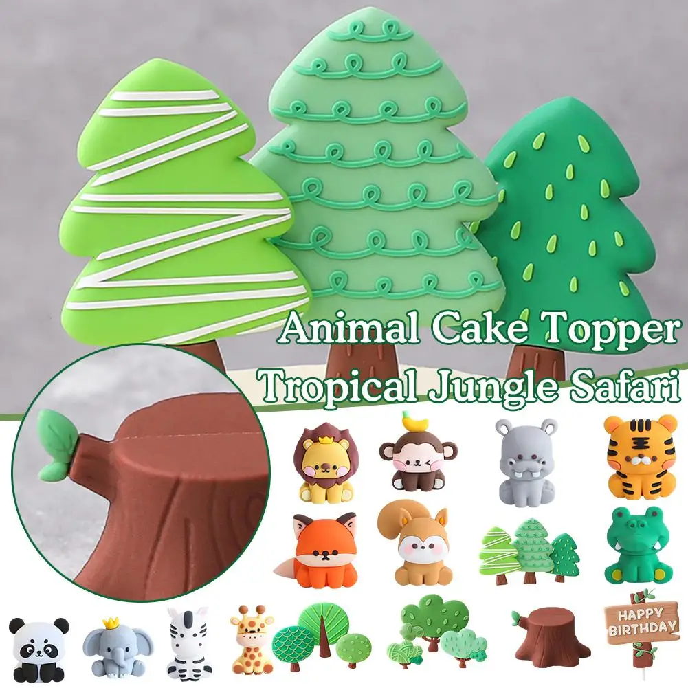 Forest Animal Cake Topper Tropical Jungle Safari Lion Elephant Giraffe Monkey Cake Decoration First Birthday Party Cute Gift