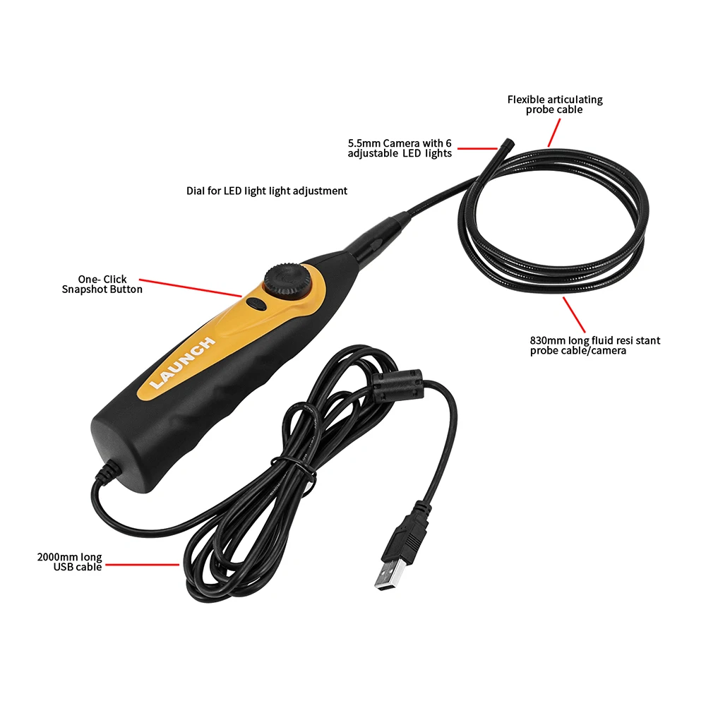 LAUNCH X431 VSP600 VSP-600 USB Car Borescope Inspection Camera 5.5mm Waterproof 6 LED Lights VSP600 Videoscope For X431 V/PAD V