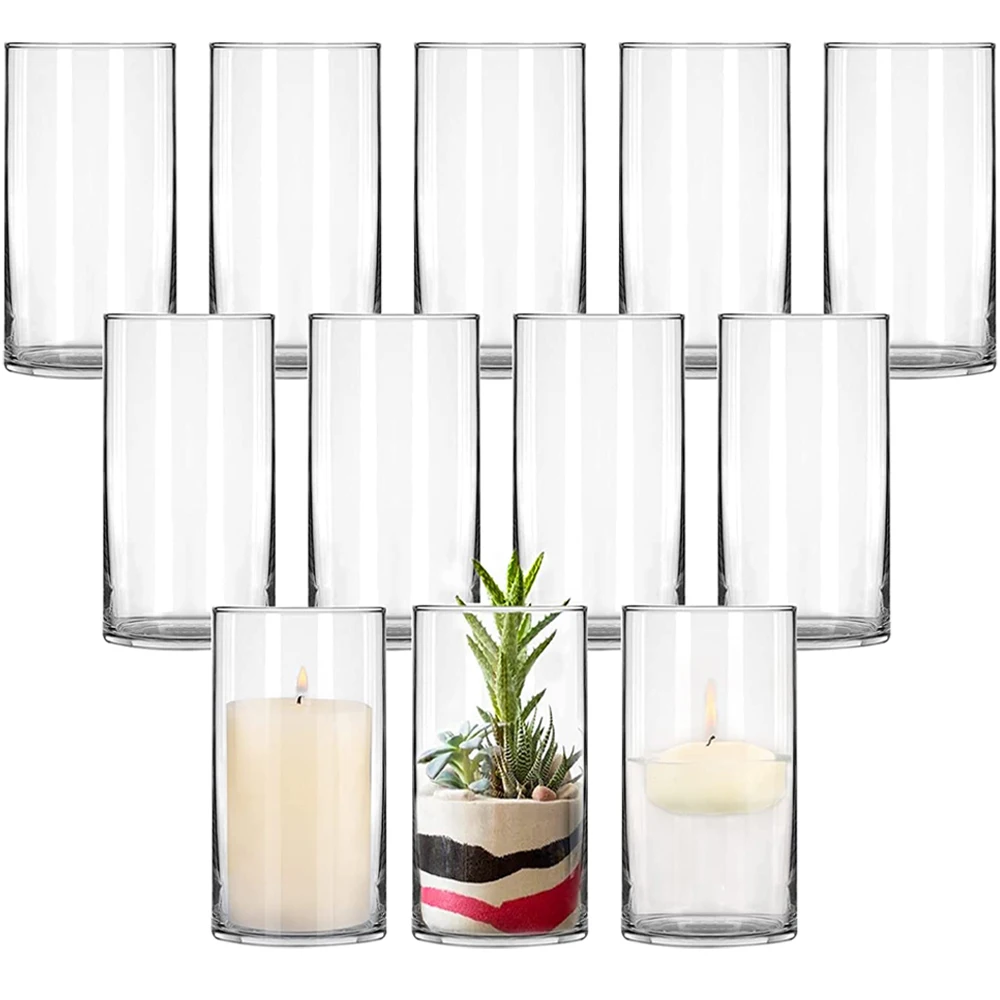 

12 Pack Clear Glass Cylinder Vases, 12cm Tall Flowers Vases, Decorative Centerpieces for Home, Office, Events or Weddings