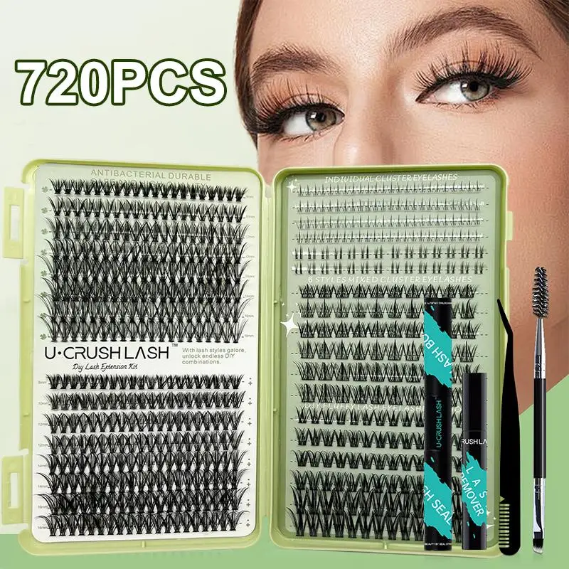 DIY False Eyelashes Kit Large Capacity Cluster Lashes Book with Glue Remover Tweezers Beginner Friendly Home Makeup Tool Set