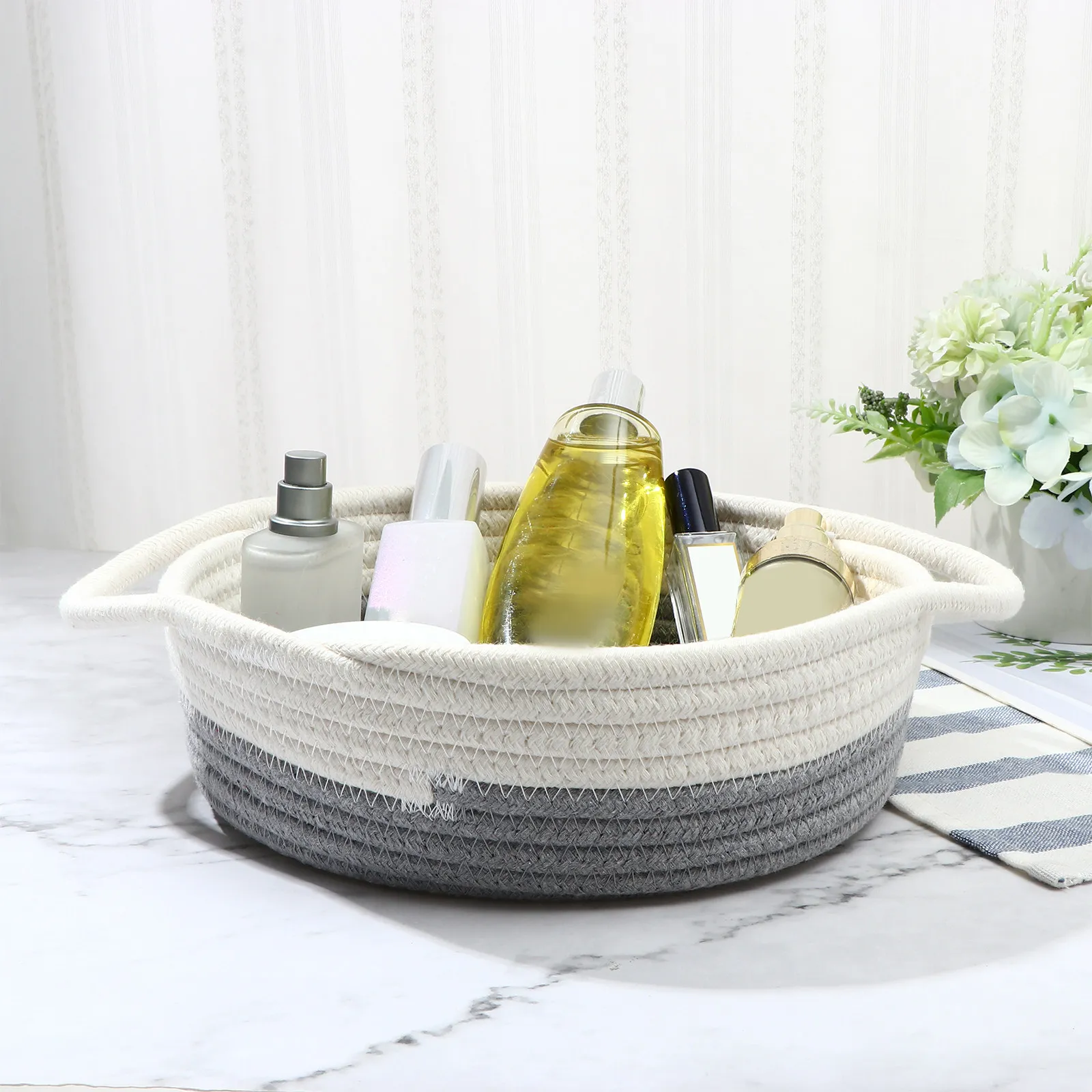 

1Pcs Natural Cotton Woven Storage Basket for Makeup Books Snacks Keys Desktop Closet Kitchen Bathroom Living Room Home