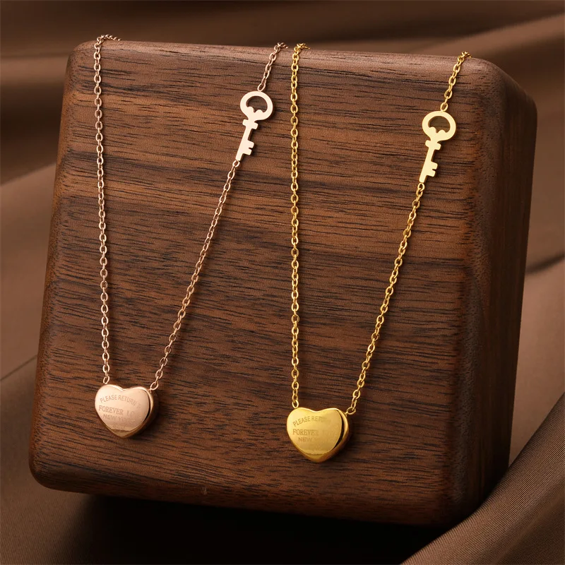 Luckly bead heart fudai letter pendant titanium steel necklace for women high quality stainless steel necklace for sweet girl