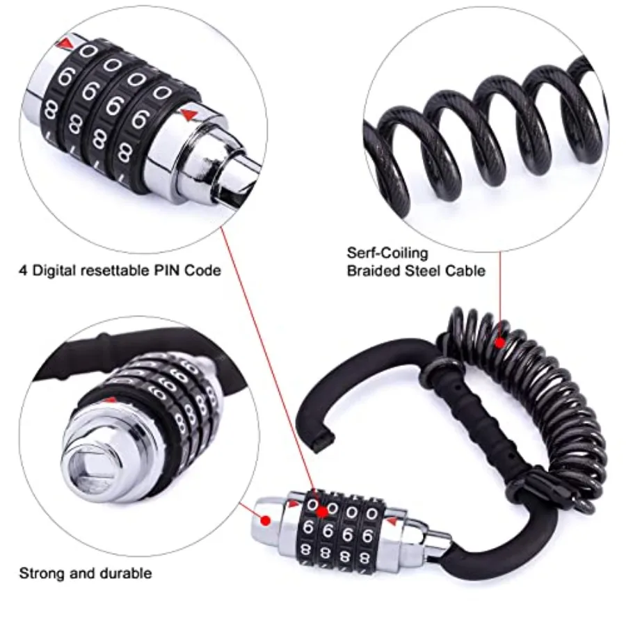 Кабельный замок для мотоциклетного шлема с 4-значной комбинацией, сбрасываемый велосипедный замок с TBar, противоугонный выдвижной замок для багажа для Secu