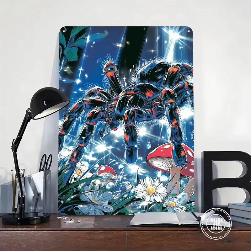 Tarantula in a Magical Forest Poster Customized Vintage Metal Signs Wall Art Retro Tin Plaque for Decoration Home Decor Items