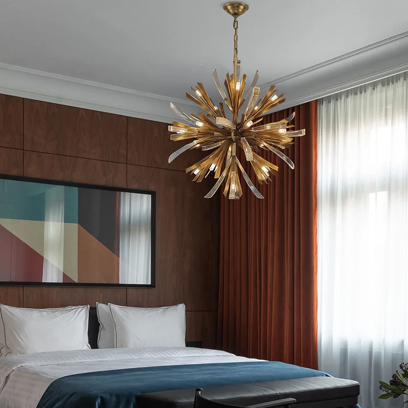 Lampu ruang tamu postmodern, lampu kamar tidur suasana simpel, lampu ruang makan, lampu kamar mandi, lampu langit-langit tembaga kristal