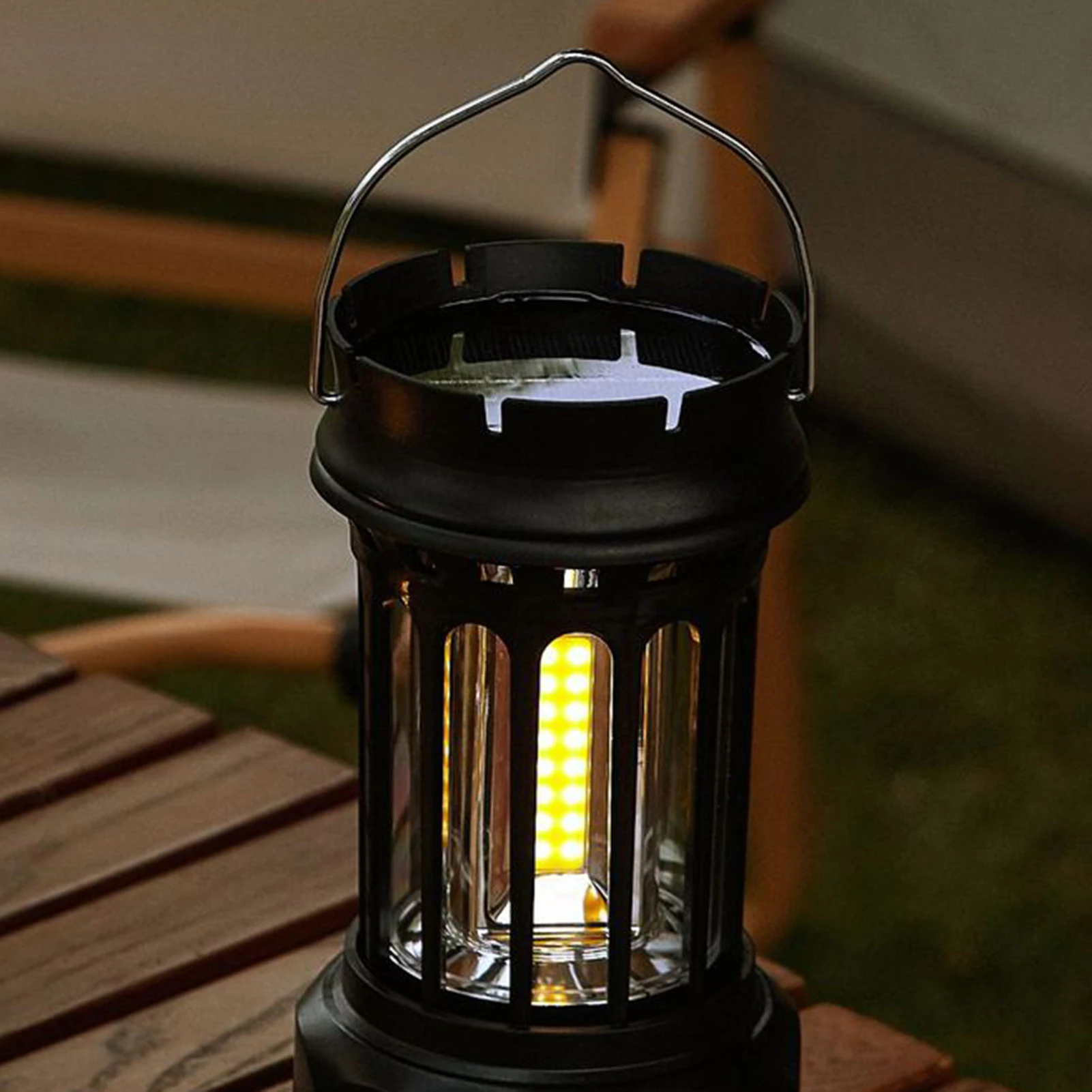 Solar Powered Camping Lantern Vintage Hanging Warm Colored Floor Light Portable Outdoor Small Lantern For Camping Hiking Fishing