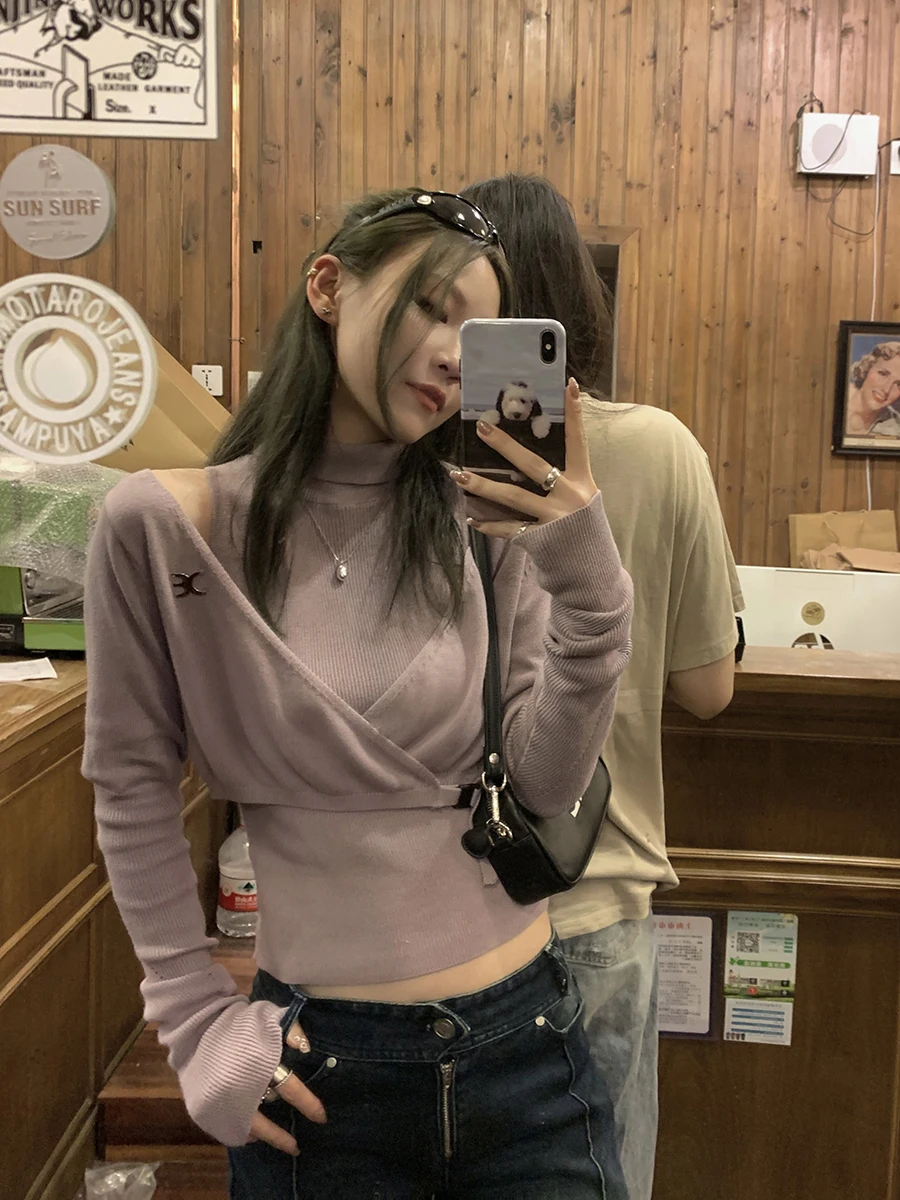 

Versatile Two-Way Wear Knitted Basic Sle Women's Top Early Autumn Double Color Gentleman Town Small Town Knitwear