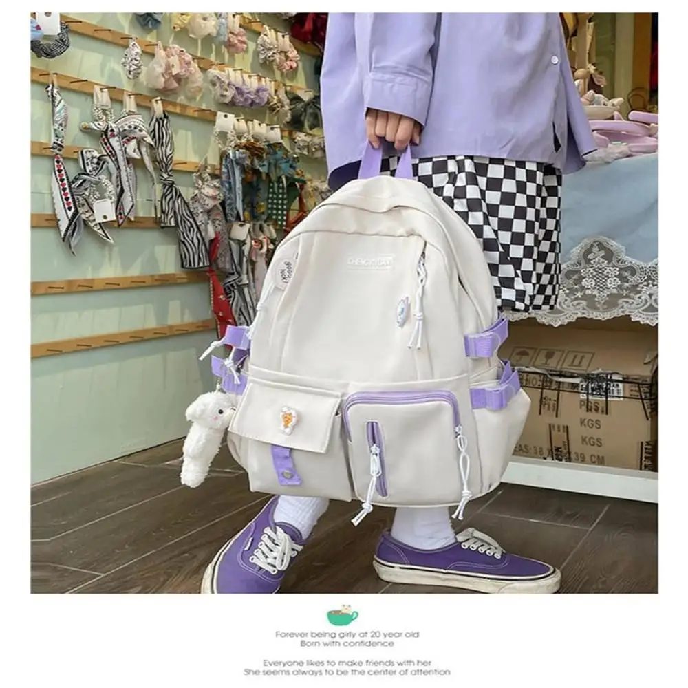 Cute Women Backpack Harajuku Kawaii Teenage Girls School Bags Nylon Multi Pockets Student Shoulder Bag Travel Laptop Rucksack