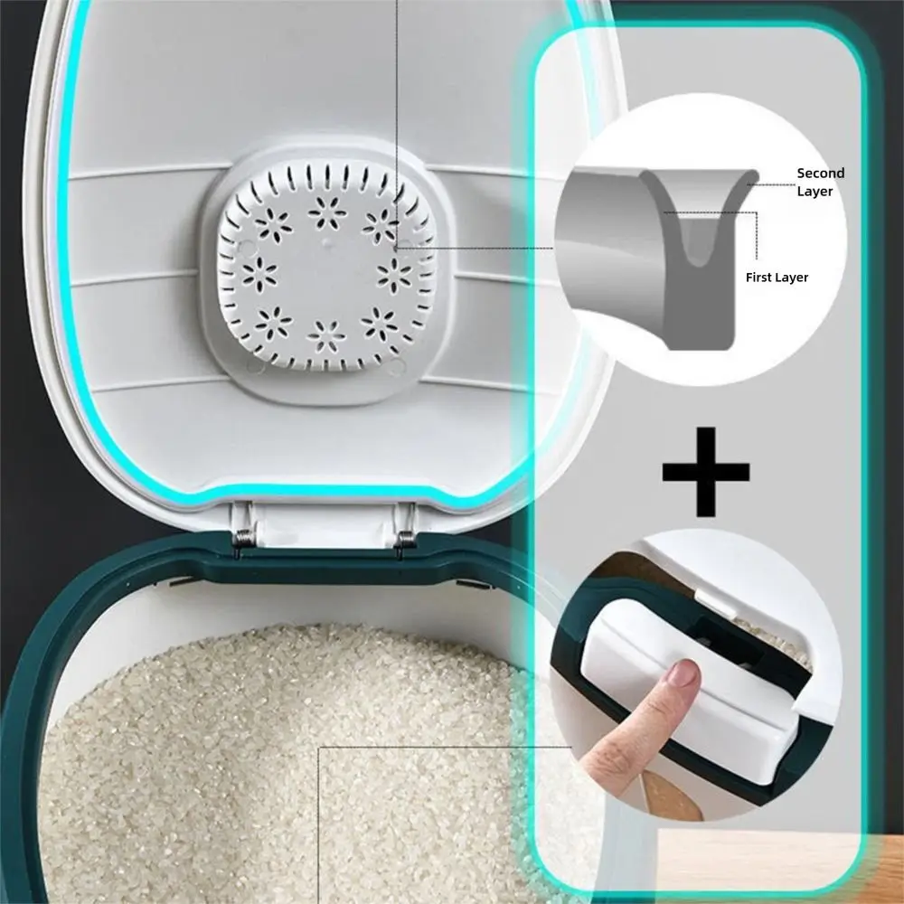 

Durable 5/10/15kg Food Storage Box Mutifunction Press Open Rice Bucket Thickened Food Grade Powder Storage Bucket Household