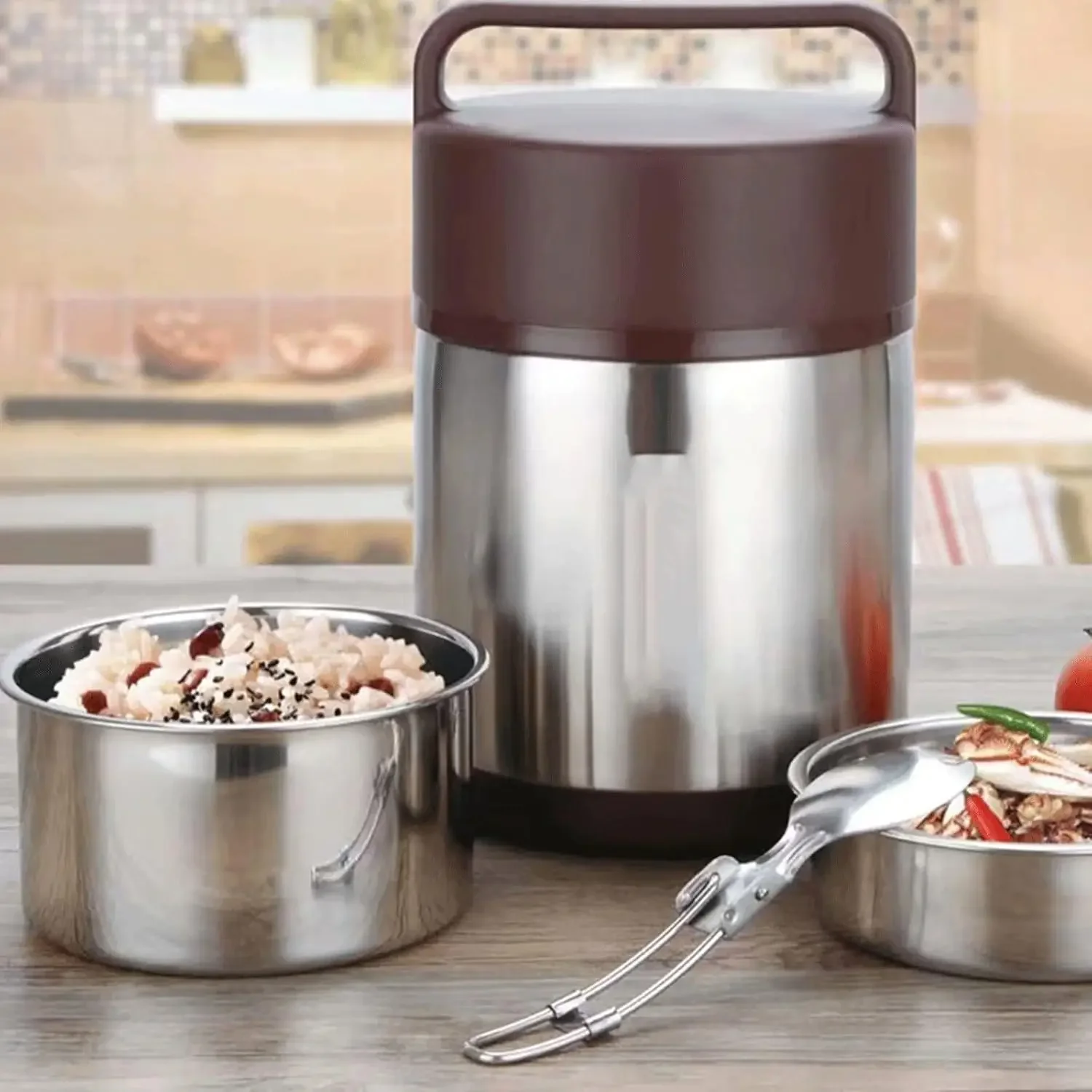 bento lunch box for adults Large Capacity Portable Lunch Box Stainless Steel Vacuum Double Layer Insulation Food Storage Contain view 6