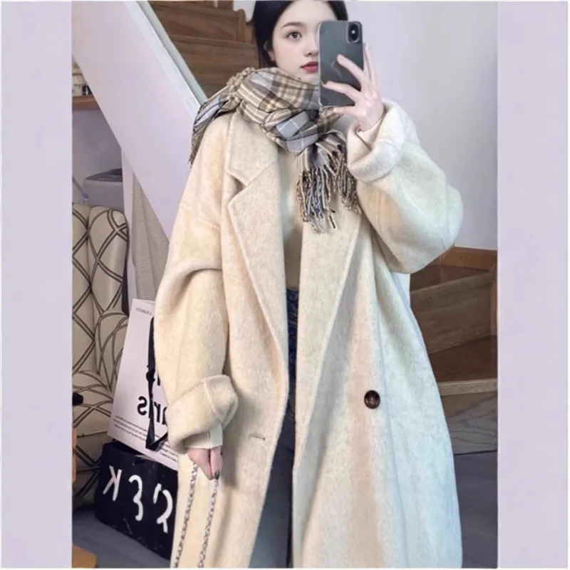 

New long woolen coat for women loose double-breasted fashionable