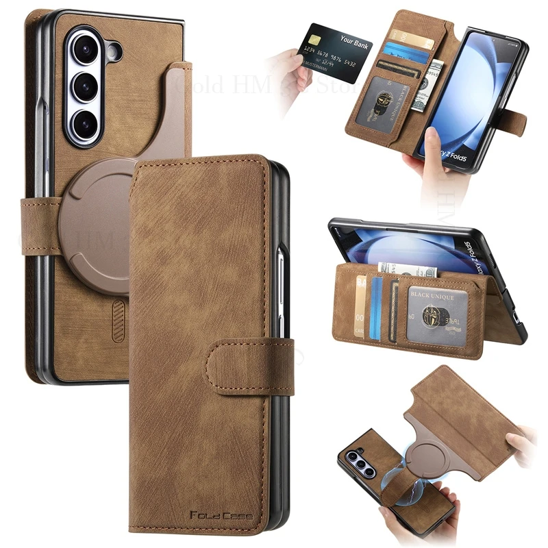 

For Magsafe Leather Split Case For Samsung Galaxy Z Fold7 5G Card Slot Wallet Flip Stand Cover For Samsung Z Fold6 fold 7 5 4 3
